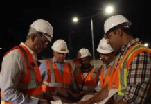 Abinader supervisa personalmente esta noche la construcción del paso a desnivel en la Prolongación 27 de Febrero con Isabel Aguiar