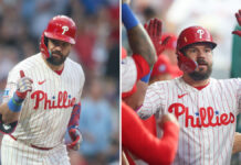 Schwarber pega 3 jonrones y Harper completa el ciclo en paliza de Phillies a Mets