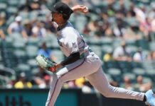 Tras el casi perfecto de Pérez, Marlins frenan a Atléticos para sacar las escobas